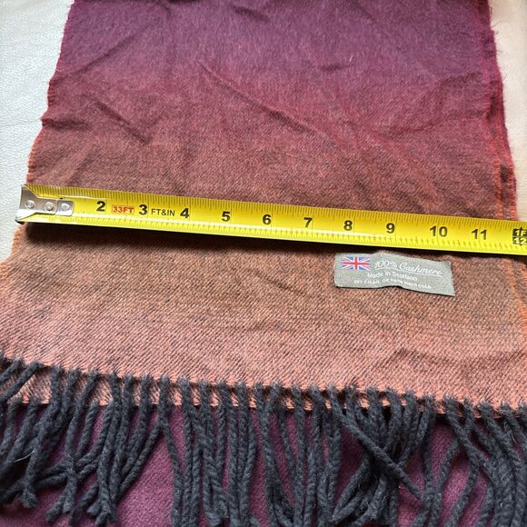 Mens 100% Cashmere Scarf Made In Scotland Plum Brown Ombré 12x68” Can Hand Wash - Picture 3 of 4